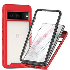 Google Pixel 7 5G用360度 フルカバー ハイブリットバンパーケース クリア透明 プラスチック カバー ZJ1 グーグル レッド