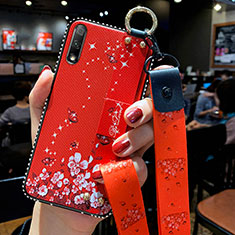 Huawei Enjoy 10用シリコンケース ソフトタッチラバー 花 カバー S01 ファーウェイ レッド