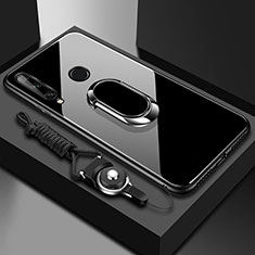 Huawei Enjoy 10 Plus用ハイブリットバンパーケース プラスチック 鏡面 カバー アンド指輪 マグネット式 ファーウェイ ブラック