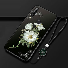 Huawei Enjoy 10 Plus用シリコンケース ソフトタッチラバー 花 カバー ファーウェイ ホワイト