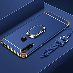 Huawei Enjoy 10 Plus用ケース 高級感 手触り良い メタル兼プラスチック バンパー アンド指輪 A01 ファーウェイ ネイビー