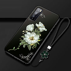 Huawei Enjoy 20 Pro 5G用シリコンケース ソフトタッチラバー 花 カバー S02 ファーウェイ ホワイト