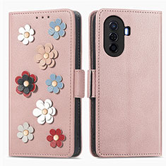 Huawei Enjoy 50用手帳型 レザーケース スタンド 花 カバー S02D ファーウェイ ローズゴールド