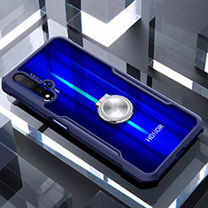 Huawei Honor 20S用360度 フルカバーハイブリットバンパーケース クリア透明 プラスチック 鏡面 アンド指輪 マグネット式 ファーウェイ ネイビー