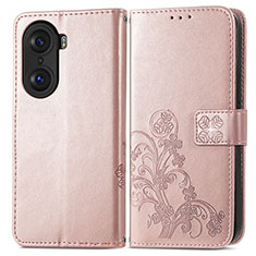 Huawei Honor 60 Pro 5G用手帳型 レザーケース スタンド 花 カバー ファーウェイ ローズゴールド