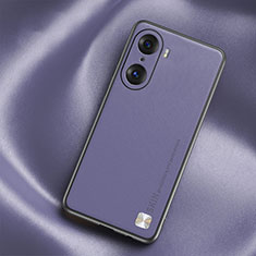 Huawei Honor 60 Pro 5G用ケース 高級感 手触り良いレザー柄 S02 ファーウェイ ラベンダー