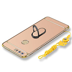 Huawei Honor 8用ケース 高級感 手触り良い メタル兼プラスチック バンパー アンド指輪 亦 ひも ファーウェイ ゴールド