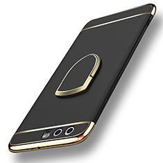Huawei Honor 9 Premium用ケース 高級感 手触り良い メタル兼プラスチック バンパー アンド指輪 ファーウェイ ブラック