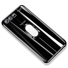 Huawei Honor 9 Premium用極薄ソフトケース シリコンケース 耐衝撃 全面保護 クリア透明 アンド指輪 S01 ファーウェイ ブラック