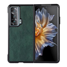 Huawei Honor Magic Vs 5G用ハイブリットバンパーケース 高級感 手触り良いレザー柄 兼プラスチック BH1 ファーウェイ グリーン