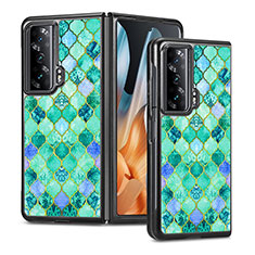 Huawei Honor Magic Vs Ultimate 5G用ハイブリットバンパーケース 高級感 手触り良いレザー柄 兼プラスチック S08D ファーウェイ グリーン