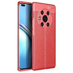 Huawei Honor Magic3 5G用シリコンケース ソフトタッチラバー レザー柄 カバー ファーウェイ レッド