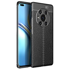 Huawei Honor Magic3 5G用シリコンケース ソフトタッチラバー レザー柄 カバー ファーウェイ ブラック