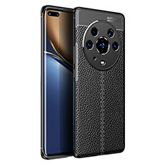 Huawei Honor Magic3 Pro 5G用シリコンケース ソフトタッチラバー レザー柄 カバー ファーウェイ ブラック