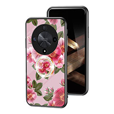 Huawei Honor Magic6 Lite 5G用ハイブリットバンパーケース プラスチック 鏡面 花 カバー S01 ファーウェイ レッド