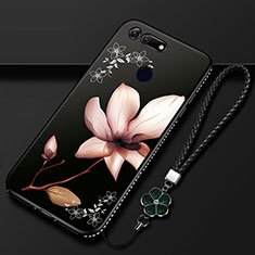 Huawei Honor V20用シリコンケース ソフトタッチラバー 花 カバー K01 ファーウェイ ブラック