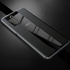 Huawei Honor V30 5G用シリコンケース ソフトタッチラバー レザー柄 カバー H03 ファーウェイ ブラック