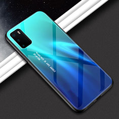 Huawei Honor V30 5G用ハイブリットバンパーケース プラスチック 鏡面 虹 グラデーション 勾配色 カバー H02 ファーウェイ ブルー