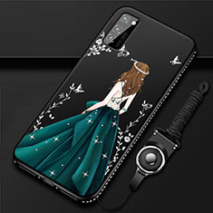 Huawei Honor V30 5G用シリコンケース ソフトタッチラバー バタフライ ドレスガール ドレス少女 カバー S03 ファーウェイ グリーン