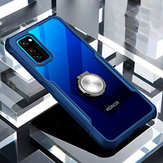 Huawei Honor V30 5G用360度 フルカバーハイブリットバンパーケース クリア透明 プラスチック 鏡面 アンド指輪 マグネット式 ファーウェイ ネイビー