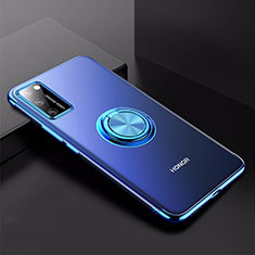 Huawei Honor V30 Pro 5G用極薄ソフトケース シリコンケース 耐衝撃 全面保護 クリア透明 アンド指輪 マグネット式 S01 ファーウェイ ネイビー