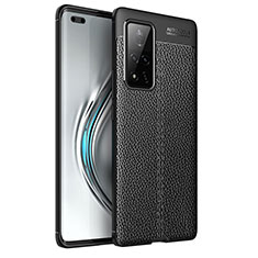 Huawei Honor V40 5G用シリコンケース ソフトタッチラバー レザー柄 カバー ファーウェイ ブラック