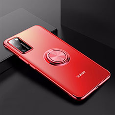 Huawei Honor View 30 5G用極薄ソフトケース シリコンケース 耐衝撃 全面保護 クリア透明 アンド指輪 マグネット式 S01 ファーウェイ レッド