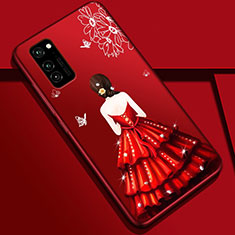 Huawei Honor View 30 Pro 5G用シリコンケース ソフトタッチラバー バタフライ ドレスガール ドレス少女 カバー S01 ファーウェイ レッド
