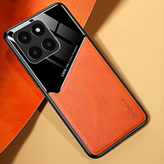 Huawei Honor X8b用シリコンケース ソフトタッチラバー レザー柄 アンドマグネット式 ファーウェイ オレンジ