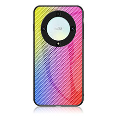 Huawei Honor X9a 5G用ハイブリットバンパーケース プラスチック 鏡面 虹 グラデーション 勾配色 カバー LS2 ファーウェイ ピンク