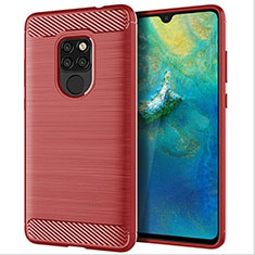 Huawei Mate 20用シリコンケース ソフトタッチラバー ツイル カバー S02 ファーウェイ レッド