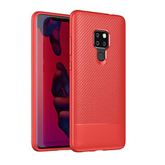 Huawei Mate 20用シリコンケース ソフトタッチラバー ツイル カバー S04 ファーウェイ レッド