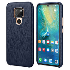 Huawei Mate 20用ケース 高級感 手触り良いレザー柄 S04 ファーウェイ ネイビー