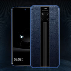 Huawei Mate 20 Pro用シリコンケース ソフトタッチラバー レザー柄 カバー H02 ファーウェイ ネイビー