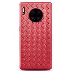 Huawei Mate 30 5G用シリコンケース ソフトタッチラバー レザー柄 カバー H01 ファーウェイ レッド