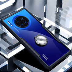 Huawei Mate 30 Pro 5G用360度 フルカバーハイブリットバンパーケース クリア透明 プラスチック 鏡面 アンド指輪 マグネット式 ファーウェイ ブラック