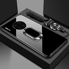 Huawei Mate 30E Pro 5G用ハイブリットバンパーケース プラスチック 鏡面 カバー アンド指輪 マグネット式 T01 ファーウェイ ブラック