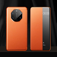 Huawei Mate 40 RS用手帳型 レザーケース スタンド カバー ファーウェイ オレンジ