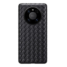 Huawei Mate 40E Pro 4G用シリコンケース ソフトタッチラバー レザー柄 カバー ファーウェイ ブラック