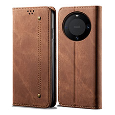 Huawei Mate 60 Pro用手帳型 布 スタンド ファーウェイ ブラウン