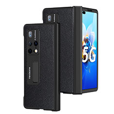 Huawei Mate X2用ハイブリットバンパーケース 高級感 手触り良いレザー柄 兼プラスチック ZL13 ファーウェイ ブラック