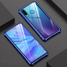 Huawei Nova 4e用ケース 高級感 手触り良い アルミメタル 製の金属製 360度 フルカバーバンパー 鏡面 カバー ファーウェイ ネイビー