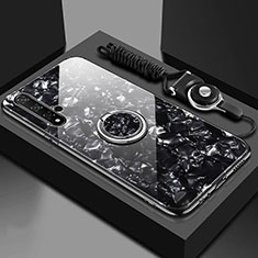 Huawei Nova 5用ハイブリットバンパーケース プラスチック 鏡面 カバー アンド指輪 マグネット式 T02 ファーウェイ ブラック