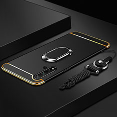 Huawei Nova 5用ケース 高級感 手触り良い メタル兼プラスチック バンパー アンド指輪 T01 ファーウェイ ブラック