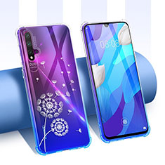 Huawei Nova 5 Pro用極薄ソフトケース シリコンケース 耐衝撃 全面保護 クリア透明 花 T01 ファーウェイ ホワイト