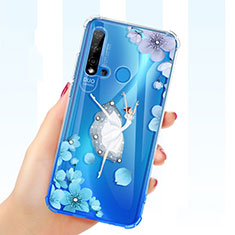 Huawei Nova 5i用極薄ソフトケース シリコンケース 耐衝撃 全面保護 クリア透明 花 ファーウェイ ネイビー