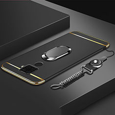 Huawei Nova 5i Pro用ケース 高級感 手触り良い メタル兼プラスチック バンパー アンド指輪 A01 ファーウェイ ブラック