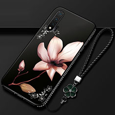 Huawei Nova 6用シリコンケース ソフトタッチラバー 花 カバー ファーウェイ ブラウン