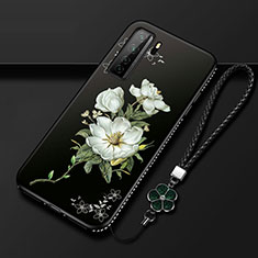 Huawei Nova 7 SE 5G用シリコンケース ソフトタッチラバー 花 カバー K02 ファーウェイ ホワイト