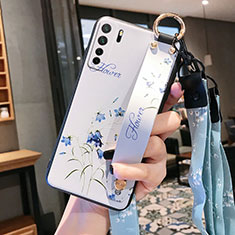 Huawei Nova 7 SE 5G用シリコンケース ソフトタッチラバー 花 カバー ファーウェイ ホワイト